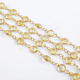 5m/llot,Gold Plated 7mm Yellow Crystal Faceted Coin Rosary Chains JT193