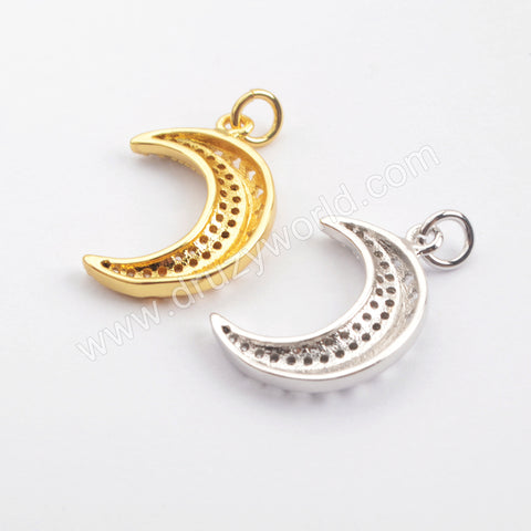CZ Micro Pave Crescent Pendant Gold Plated WX1354