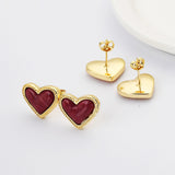 Gold Plated Bezel Heart Turquoise Gemstone Stud Earrings, Opal Black Agate Jewelry ZG0455