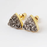 Triangle Natural Agate Titanium Druzy Stud Earrings Gold Plated, 10mm Drusy Crystal Jewelry Earring G1530