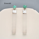 Silver Plated Claw Raw Crystal Chips & Selenite Bar Stud Earrings, Healing Gemstone Jewelry, Boho Stone Earrings ZS0491