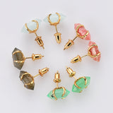 Gold Claw Hexagon Multi Gemstone Stud Earrings, Terminated Point Crystal Stone Earrings, Birthstone Jewelry Earrings ZG0481