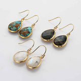 Gold Plated Teardrop Copper Turquoise Faceted Dangle Earrings,Labradorite Moonstone Jewelry G2083