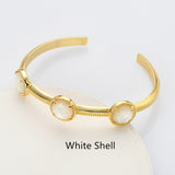 Gold Plated Brass 3-Round-Gemstone Faceted Bangle, Healing Crystal Quartz Cuff Bracelet  ZG0493