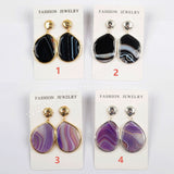 Gold/Silver Plated Bezel Onyx Agate Earring WX1177