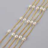 Pearl Rosary Chains Finding In Gold Plated, Pearl Bead Chain For Making Jewelry Necklace JT269