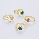 Gold Plated Round Faceted Gemstone Moon Ring, Natural Crystal Stone Ring, Wholesale Jewelry ZG0492