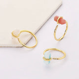 CZ Gold Plated Natural Gemstone Crystal Terminated Point Rings Faceted Turquoise Moonstone Larimar Rhodochrosite Labradorite Ring ZG0461