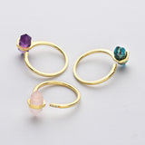 Gold Plated Hexagon Point Turquoise Garnet Aquamarine Gemstone Faceted CZ Micro Pave Adjustable Ring Jewelry ZG0490