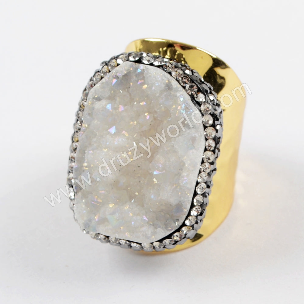 Rhinestone Pave Titanium Druzy Gold Ring JAB938