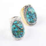 Rhinestone Pave Copper Turquoise Gold Band Ring JAB943