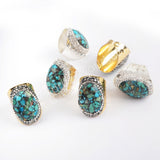 Rhinestone Pave Copper Turquoise Gold Band Ring JAB943