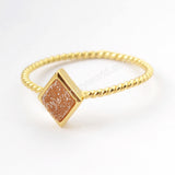 Diamond Gold Plated Natural Agate Titanium Rainbow Druzy Bezel Ring ZG0292