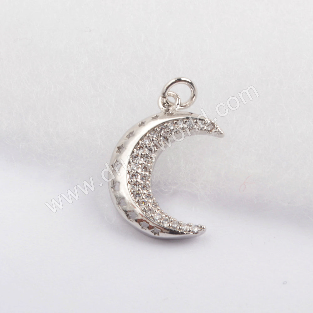 CZ Micro Pave Crescent Pendant Gold Plated WX1354