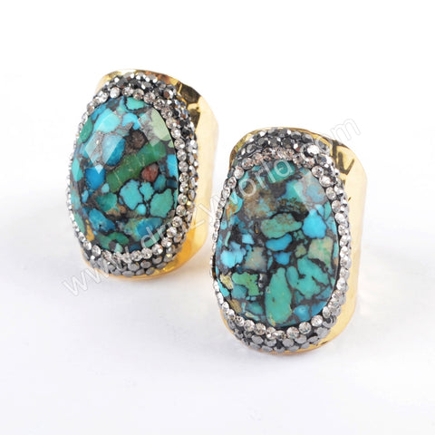 Rhinestone Pave Copper Turquoise Gold Band Ring JAB943