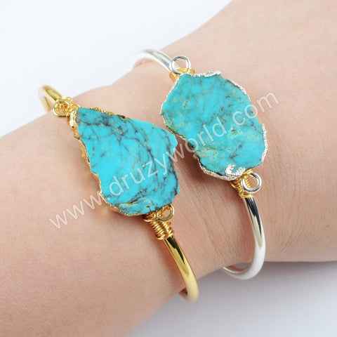 Natural Turquoise Wire Wrapped Bracelet Bangle Silver Plated  S1662