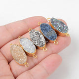 Oval Shape Titanium Rainbow Druzy Connector Double Bails Gold Plated, For Jewelry Making G1285