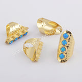 Gold Plated Bezel Round Four Opal Stones Long Gold Band Ring, Boho Jewelry ZG0396