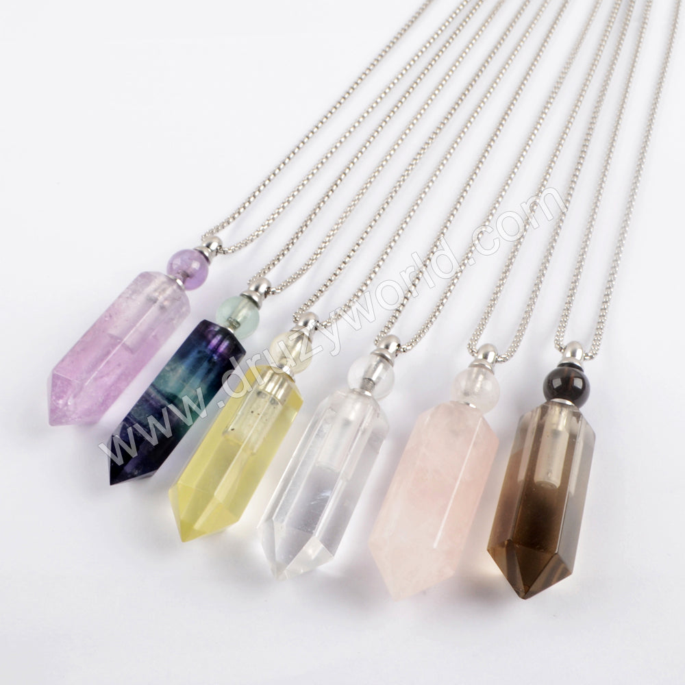 Natural Crystal Perfume Bottle Necklace