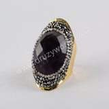 Rhinestone Pave Copper Turquoise Gemstone Faceted Gold Band Ring Boho Jewelry For Women JAB981-1