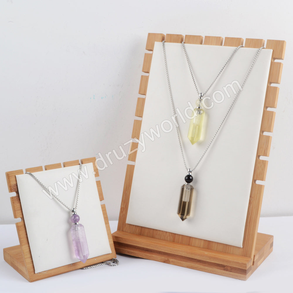 Silver plated Gemstone Perfume Bottle Pendant Necklace