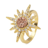 Gold Bezel CZ Micro Pave Natural Titanium Druzy Star Ring ZG0249