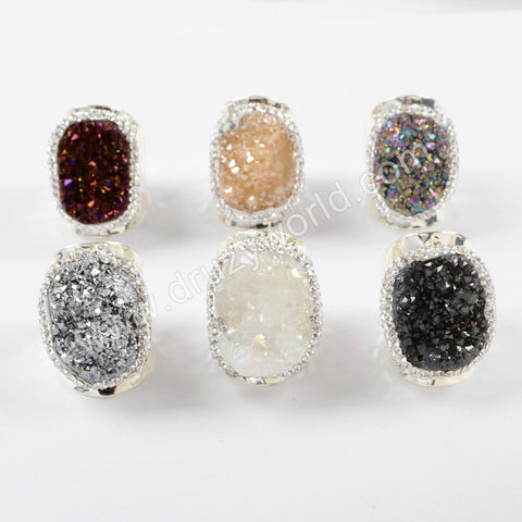 Rhinestone Pave Titanium Druzy Statement Ring Silver Plated JAB939