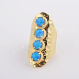 Gold Plated Bezel Round Four Opal Stones Long Gold Band Ring, Boho Jewelry ZG0396