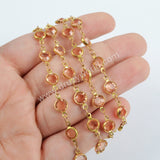 5m/llot,Gold Plated 7mm Orange Crystal Faceted Coin Rosary Chains JT194