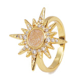 Gold Bezel CZ Micro Pave Natural Titanium Druzy Star Ring ZG0249