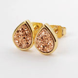 Teardrop Gold Plated Bezel Rainbow Titanium Druzy Studs Earrings ZG0276