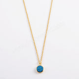 24" Adjustable Gold Plated Bezel Round Rainibow Titanium Druzy Necklace ZG0370