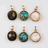 Small Round Gold Bezel Briolette Gemstone Pendant Natural Labradorite Moonstone Copper Turquoise Healing Crystal Pendants Necklace ZG0471