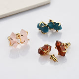 Gold Claw Hexagon Multi Gemstone Stud Earrings, Terminated Point Crystal Stone Earrings, Birthstone Jewelry Earrings ZG0481