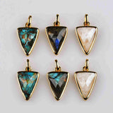 Triangle Gold Bezel Briolette Gemstone Pendant Natural Labradorite Moonstone Copper Turquoise Triangle Pendants ZG0476