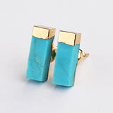 Gold Plated Cap Natural Pure Turquoise Stud Earrings, Gemstone Boho Jewelry G2077