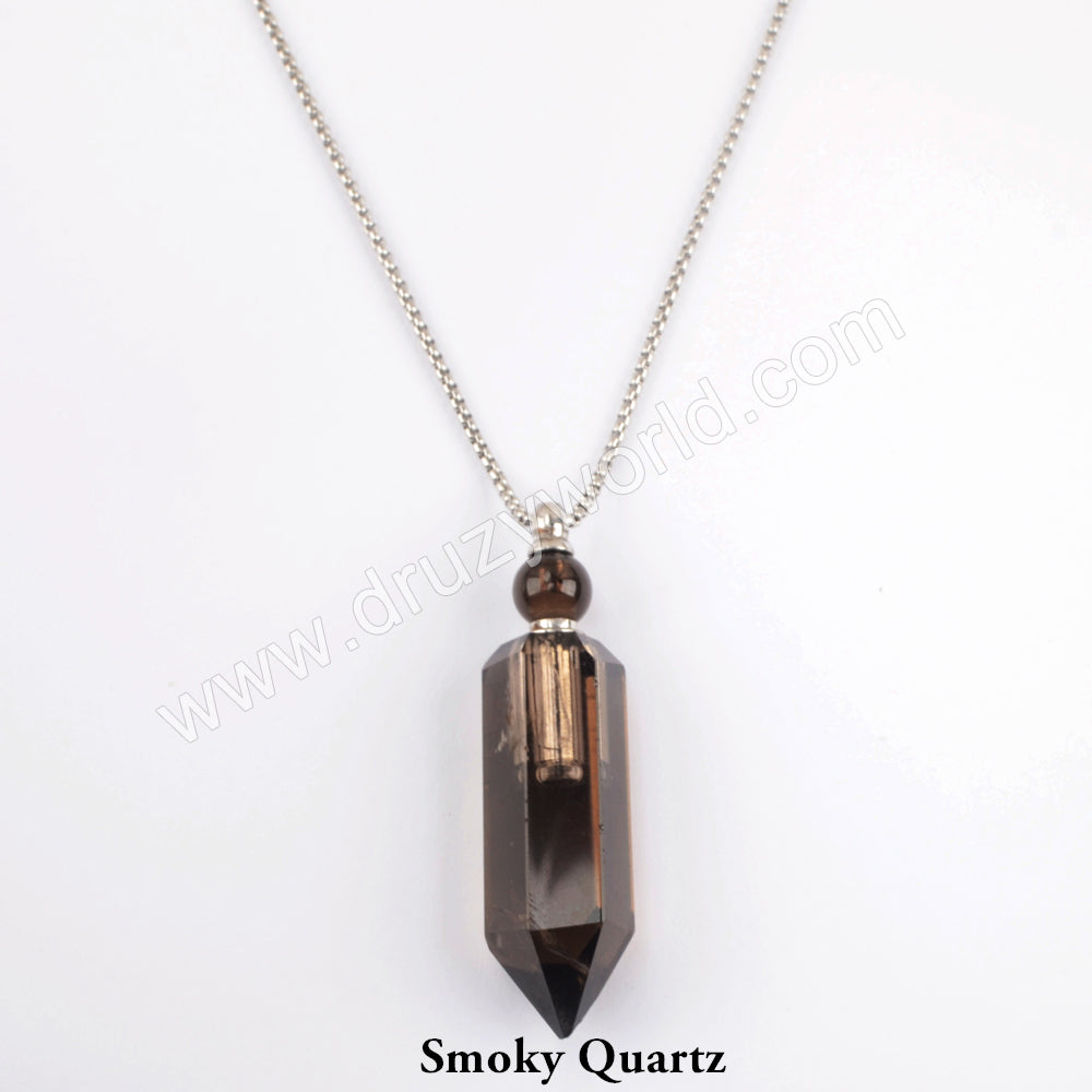 19" Silver Multi-kind Stone Perfume Bottle Necklace WX1508