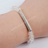 CZ Tube Bar With 8mm Gemstone Beads Bracelet Silver Plated S1475