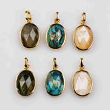 Oval Gold Bezel Briolette Gemstone Pendant Natural Labradorite Moonstone Copper Turquoise Oval Healing Crystal Pendants ZG0475