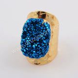 Gold Plated Natural Agate Titanium Rainbow Druzy Band Ring G1737