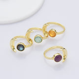 Gold Plated Round Faceted Gemstone Moon Ring, Natural Crystal Stone Ring, Wholesale Jewelry ZG0492
