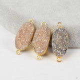 Oval Shape Titanium Rainbow Druzy Connector Double Bails Gold Plated, For Jewelry Making G1285