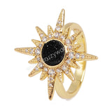 Gold Bezel CZ Micro Pave Natural Titanium Druzy Star Ring ZG0249