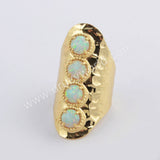 Gold Plated Bezel Round Four Opal Stones Long Gold Band Ring, Boho Jewelry ZG0396