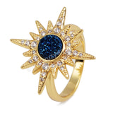 Gold Bezel CZ Micro Pave Natural Titanium Druzy Star Ring ZG0249