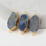 Oval Shape Titanium Rainbow Druzy Connector Double Bails Gold Plated, For Jewelry Making G1285