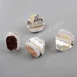 Rhinestone Pave Titanium Druzy Statement Ring Silver Plated JAB939