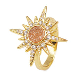 Gold Bezel CZ Micro Pave Natural Titanium Druzy Star Ring ZG0249