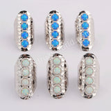 Round Silver Plated Bezel White Opal Long Band Open Ring ZS0396