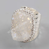 Rhinestone Pave Titanium Druzy Statement Ring Silver Plated JAB939